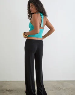 Cerelia Trouser in Cupro Black with Tie Belt