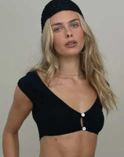 Ceren Bolero Top in Black with Pearl Buttons