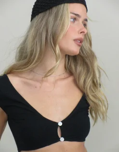 Ceren Bolero Top in Black with Pearl Buttons