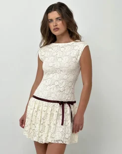Cersei Mini Dress in Paisely Lace Ivory