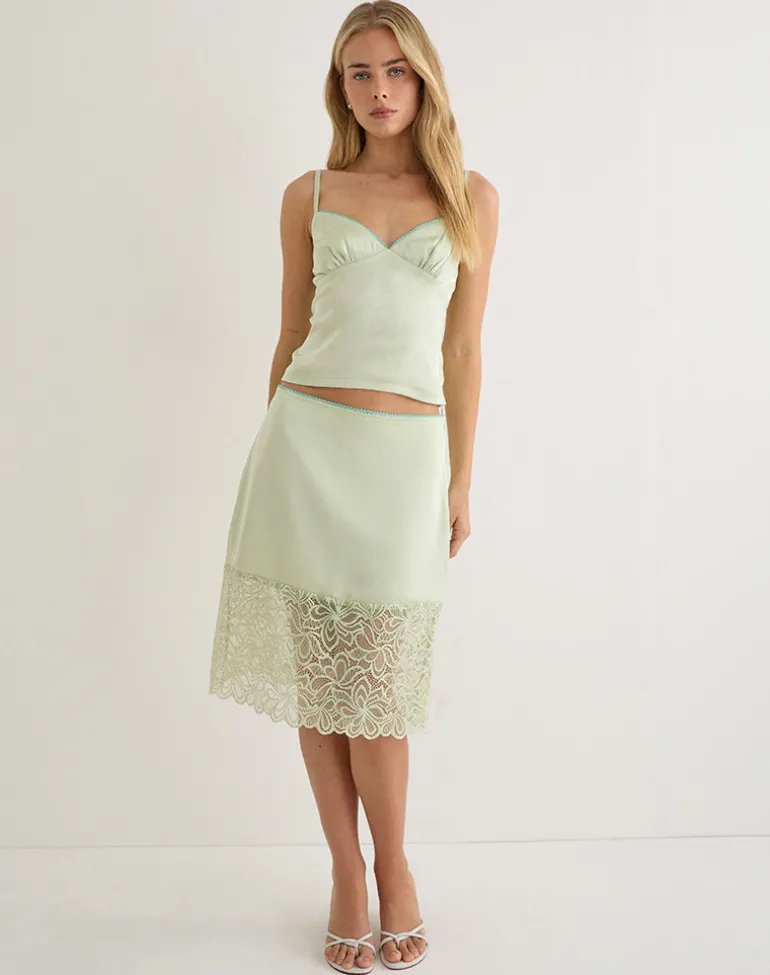 Chatura Cami Top in Satin Sage with Picot Trim