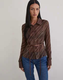 Christabel Shirt in Chiffon Mix Brown Stripe