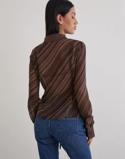 Christabel Shirt in Chiffon Mix Brown Stripe