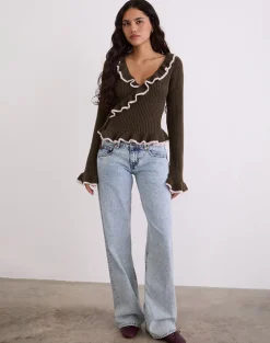 Christella Top in Dark Chocolate with Pink