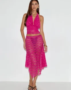 Cinta Low Rise Midi Skirt in Orchid Lace Hot Pink