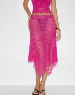 Cinta Low Rise Midi Skirt in Orchid Lace Hot Pink