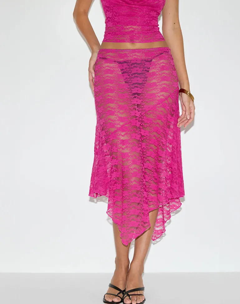 Cinta Low Rise Midi Skirt in Orchid Lace Hot Pink