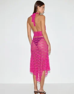 Cinta Low Rise Midi Skirt in Orchid Lace Hot Pink