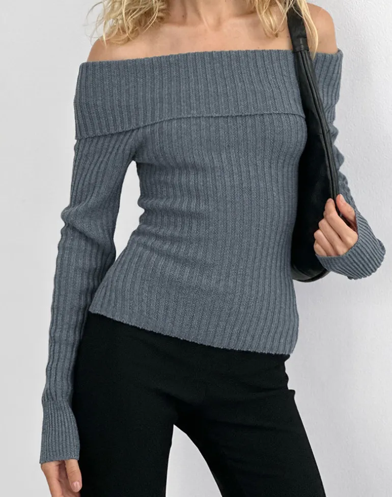 Circe Knitted Bardot Top in Grey