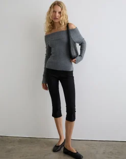 Circe Knitted Bardot Top in Grey