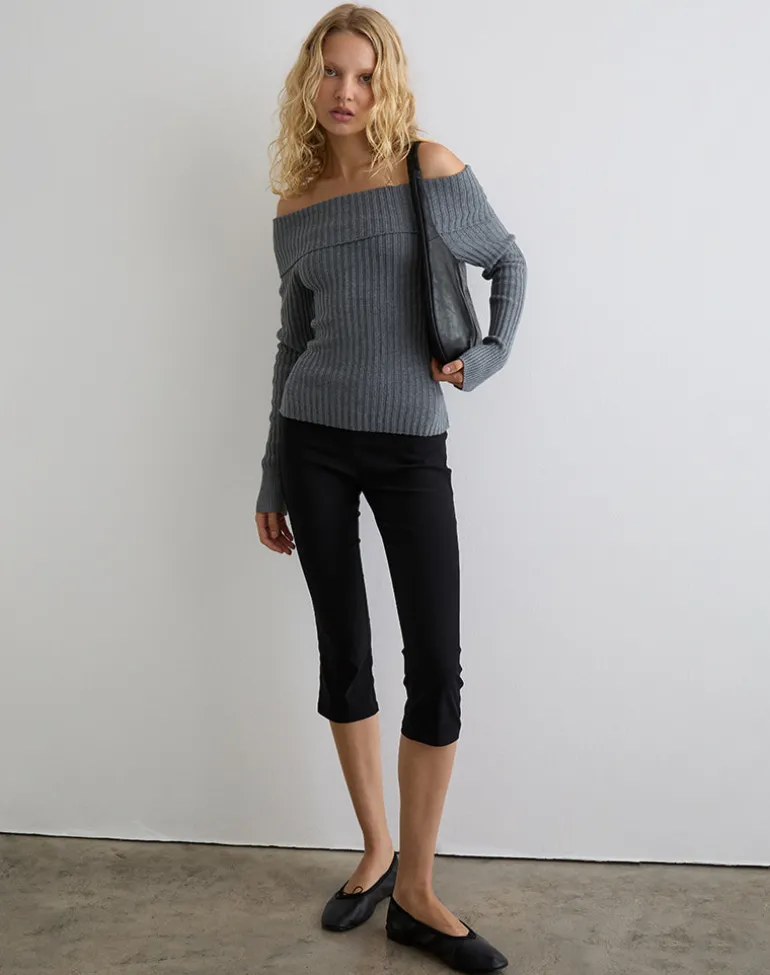 Circe Knitted Bardot Top in Grey