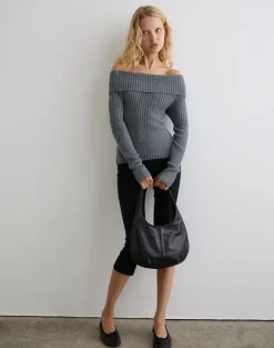 Circe Knitted Bardot Top in Grey