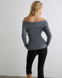 Circe Knitted Bardot Top in Grey
