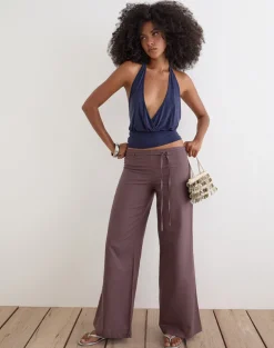 Cisaw Trouser in Linen Deep Taupe Brown