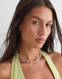 Clear Large Stone Silver Plated Necklace