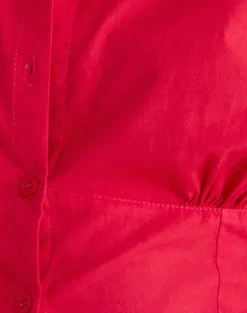 Closie Button Up Blouse in Poplin Scarlet Red