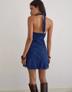 Codami Halterneck Mini Dress in Sequin Knit Navy