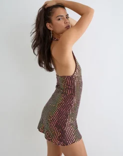 Codamo Mini Dress in Sequin Knit Dark Brown