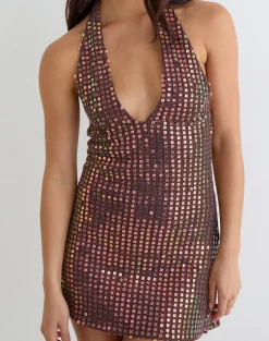 Codamo Mini Dress in Sequin Knit Dark Brown