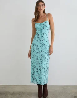 Collete Midi Dress in Winding Ivy Blue
