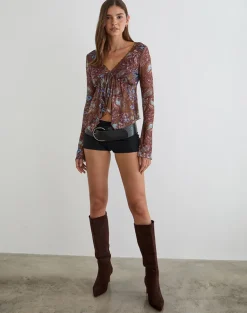 Concetta Long Sleeve Top in Feathery Paisley Brown