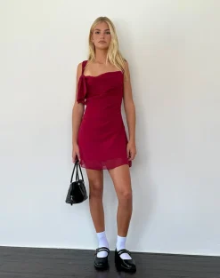 Coraline Bow Mini Dress in Burgundy