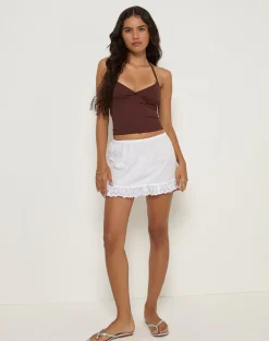 Corazon Mini Skirt in White with Lace
