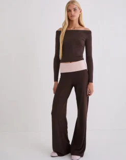 Coreta Foldover Trouser in Bitter Chocolate and Light Lilac