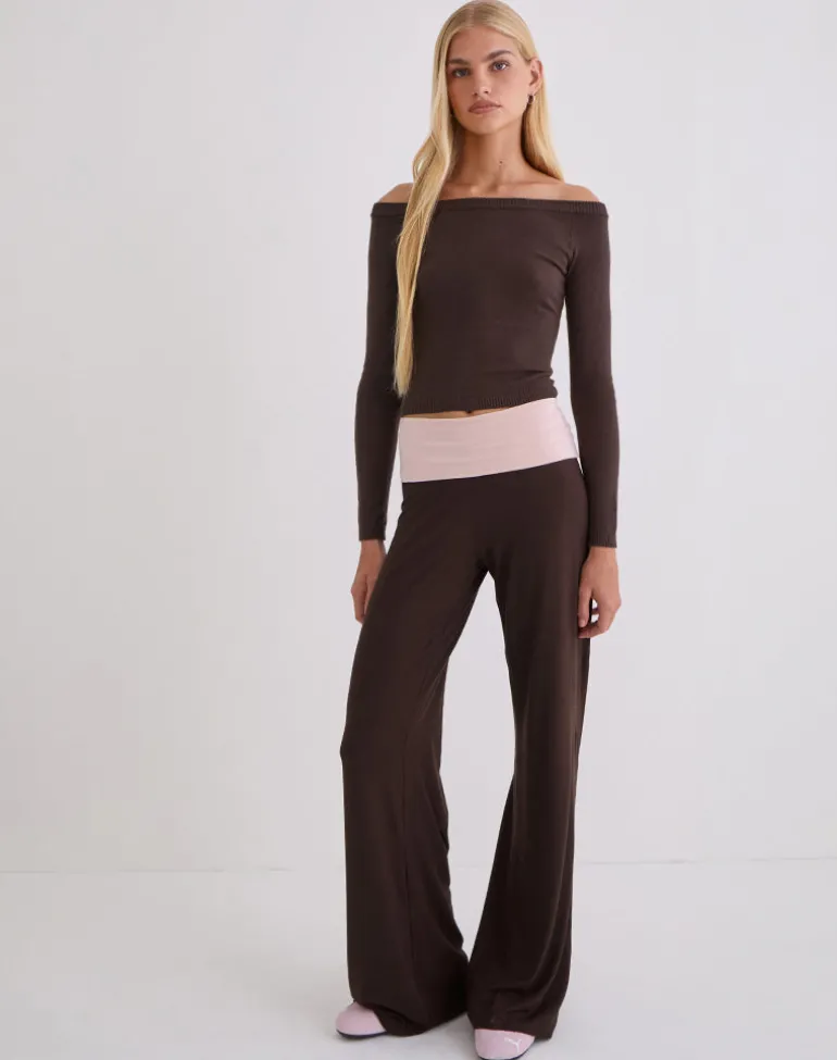 Coreta Foldover Trouser in Bitter Chocolate and Light Lilac
