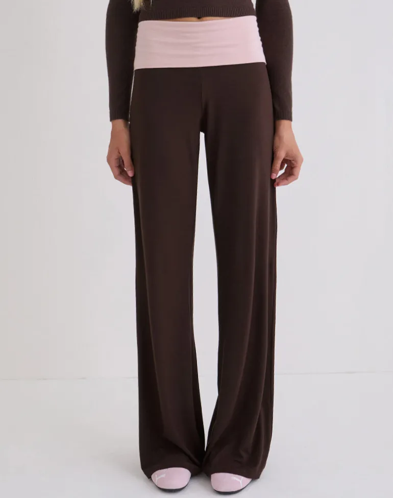 Coreta Foldover Trouser in Bitter Chocolate and Light Lilac
