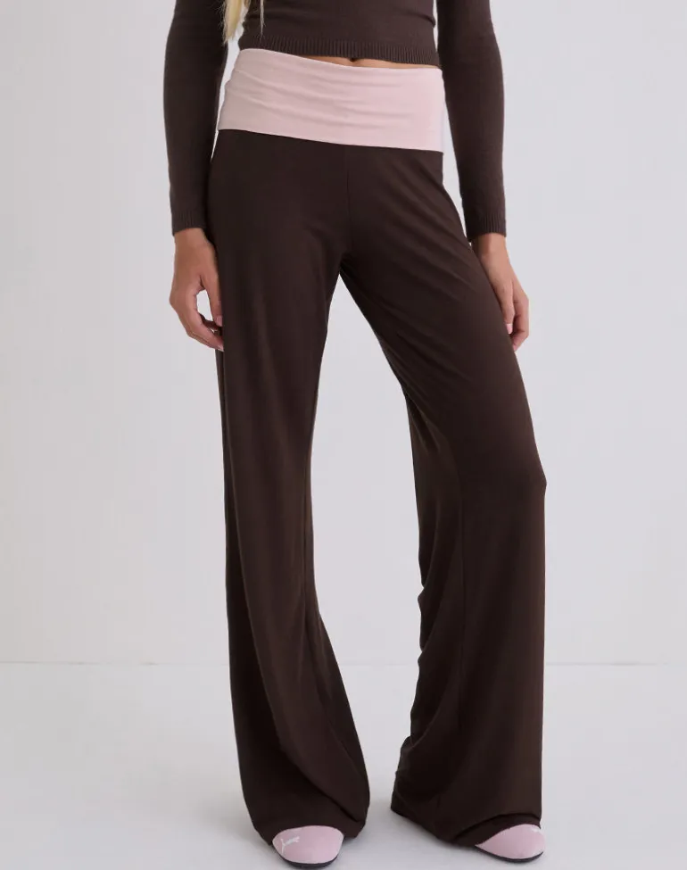 Coreta Foldover Trouser in Bitter Chocolate and Light Lilac