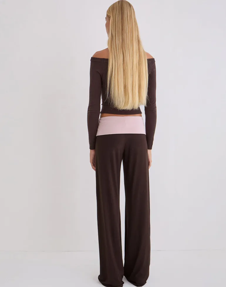 Coreta Foldover Trouser in Bitter Chocolate and Light Lilac