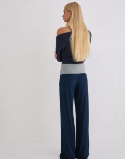 Coreta Foldover Trouser in Navy Grey Combination