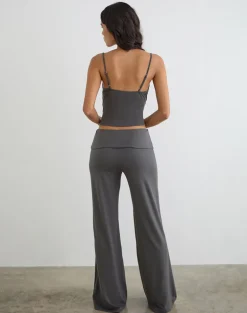 Coreta Foldover Trouser in Spiral Charcoal Grey