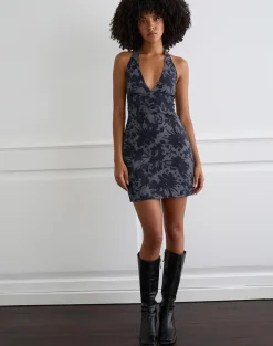 Corla Mini Dress in Check Floral Blue