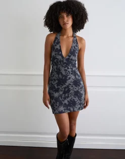 Corla Mini Dress in Check Floral Blue