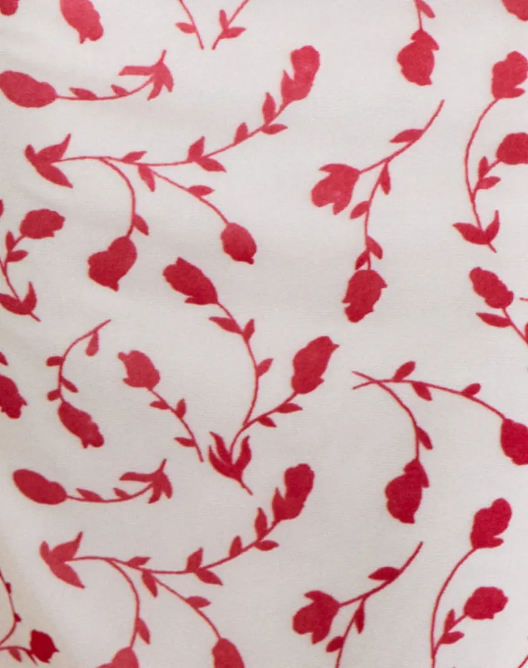 Corsita Top in Cream with Red Leafy Lily Flock