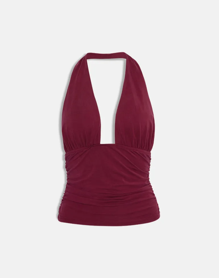 Cosimo Halterneck Top in Cupro Dark Red