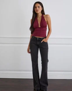 Cosimo Halterneck Top in Cupro Dark Red