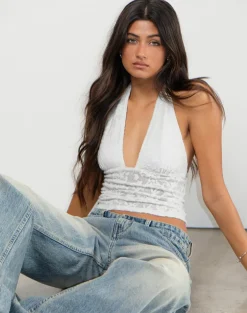 Cosimo Halterneck Top in Jacquard Knit Ivory