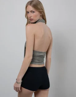 Cosimo Halter Neck Top with Scarf in Glitter Knit Khaki