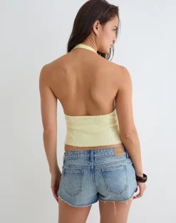 Cosio Halter Top in Clear Sequin Yellow