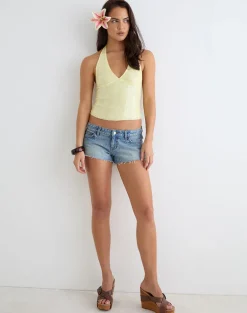 Cosio Halter Top in Clear Sequin Yellow