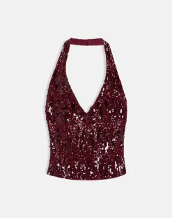 Cosio Halter Top in Mix Sequin Red