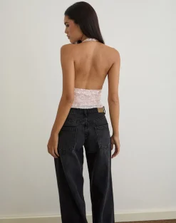 Cosio Halter Top in Sequin Baby Pink
