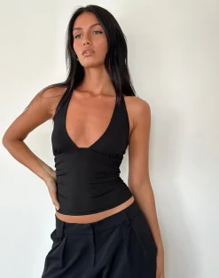 Cosmo Halterneck Top in Jersey Black