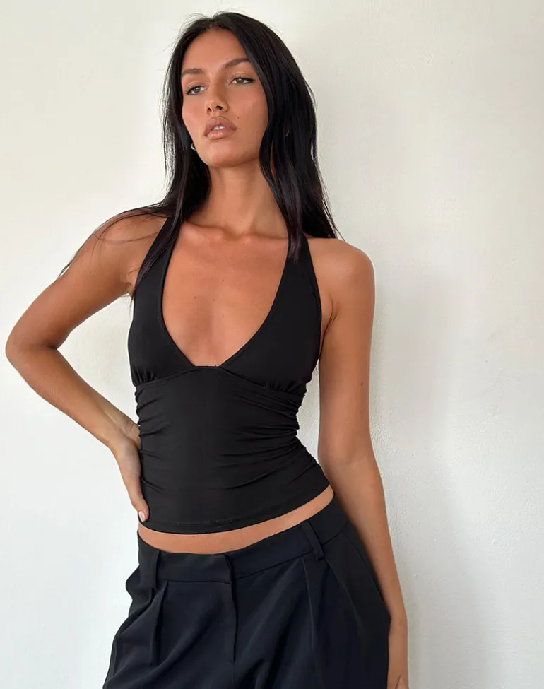 Cosmo Halterneck Top in Jersey Black