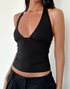 Cosmo Halterneck Top in Jersey Black