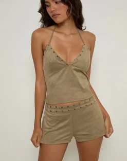 Cressa Top in Faux Suede Mushroom Grey
