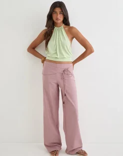 Cursa Trouser in Linen Dusty Rose with Belt